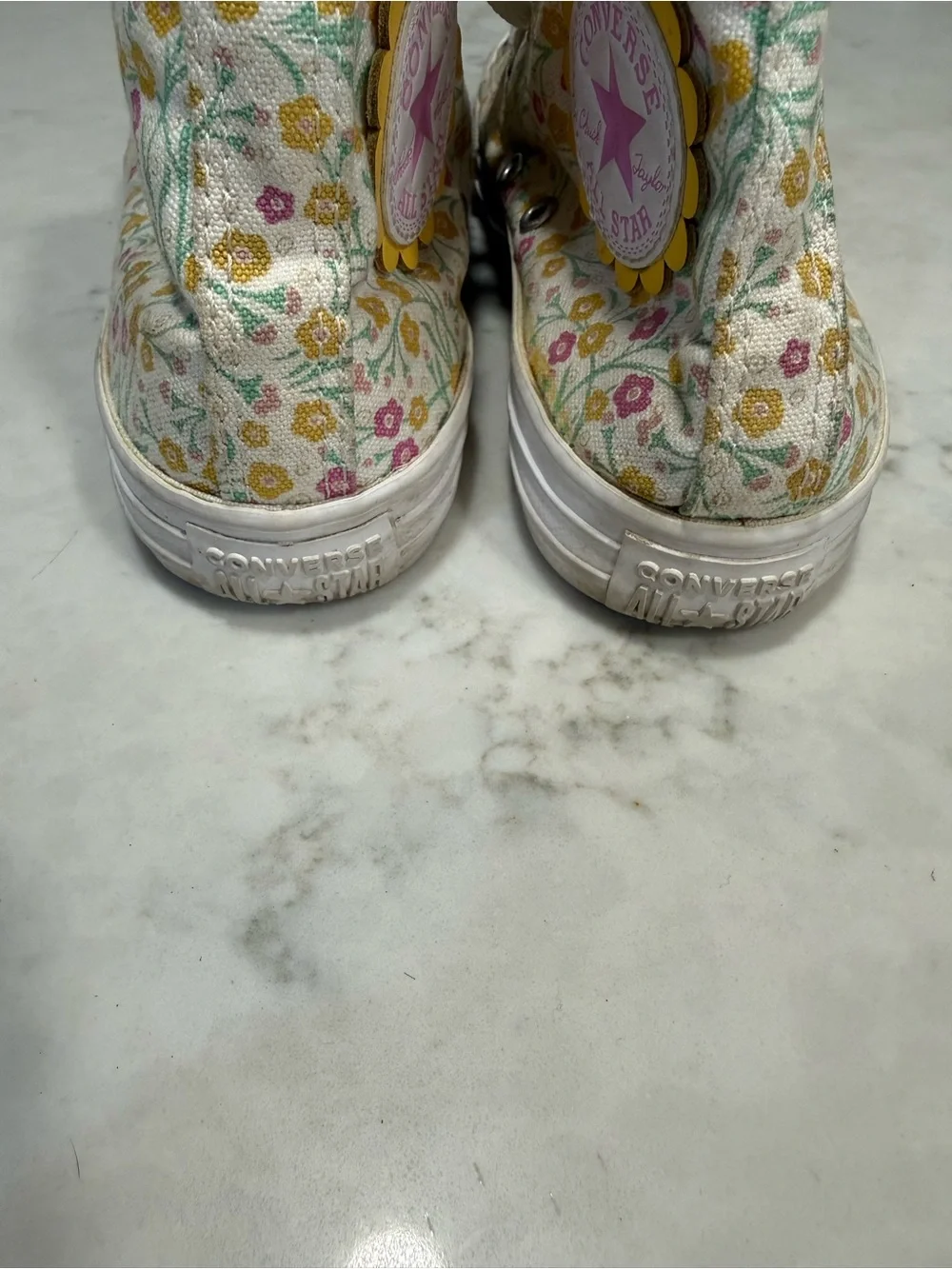 Converse Kids Floral High-Top Sneakers - White with Pink, Yellow & Green Accents